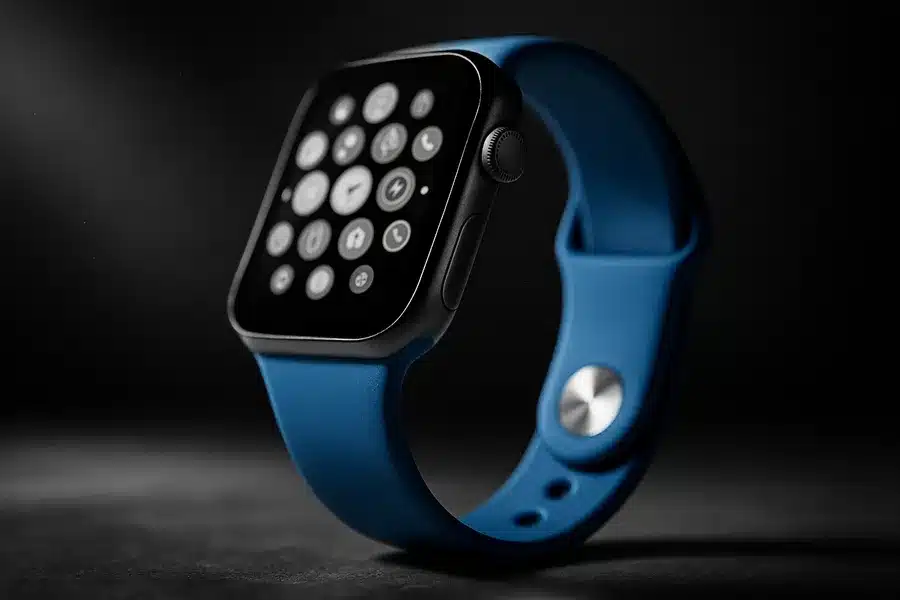 An Apple smartwatch displayed in an elegant and modern setting.
