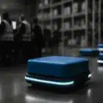 Amazon warehouse with automated robots and workers