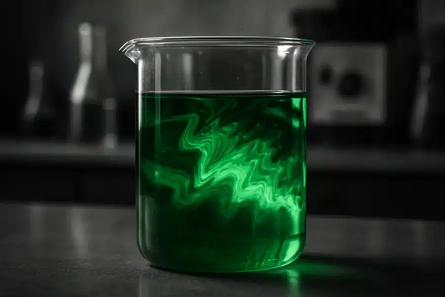 Beaker with colorful chemical solutions