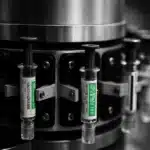 Pharmaceutical manufacturing machinery with vials.