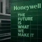 Honeywell building facade with branding and slogan.