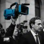 A busy scene showing media cameras outside a courthouse.