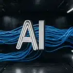 The 'AI' neon sign with digital cables