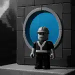Roblox character in a virtual construction-themed environment.