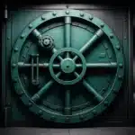 A large, secure bank vault door.