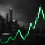 Illuminated stock market chart with cityscape background