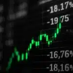 Digital stock market display with fluctuating numbers