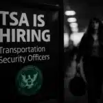 A 'TSA is Hiring' sign at an airport.