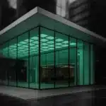 Contemporary glass facade of a bank building.