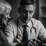 A healthcare professional discussing with a patient.