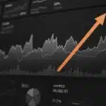 Digital display of financial data charts and graphs.