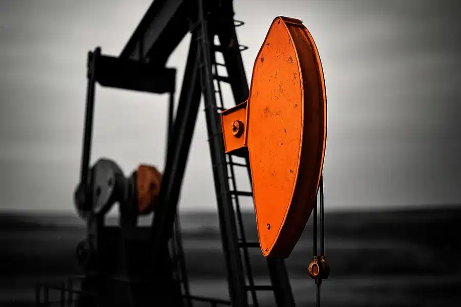 Oil pumpjack in an open field