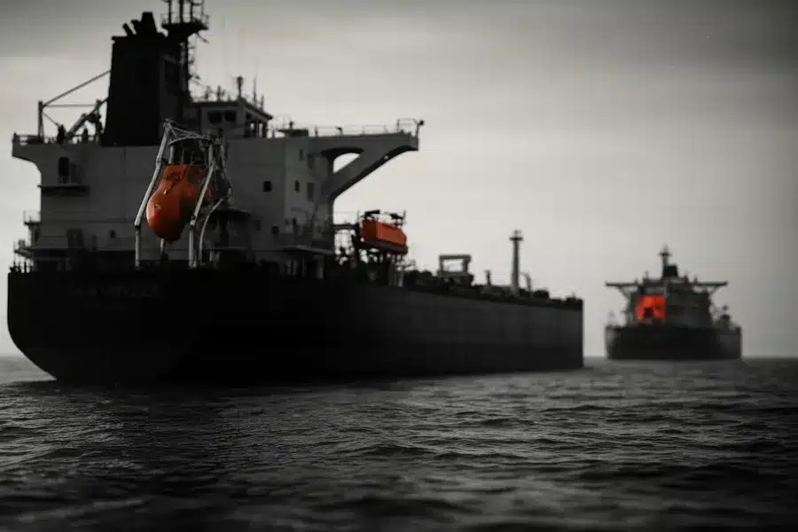 Two large oil tankers in the ocean.