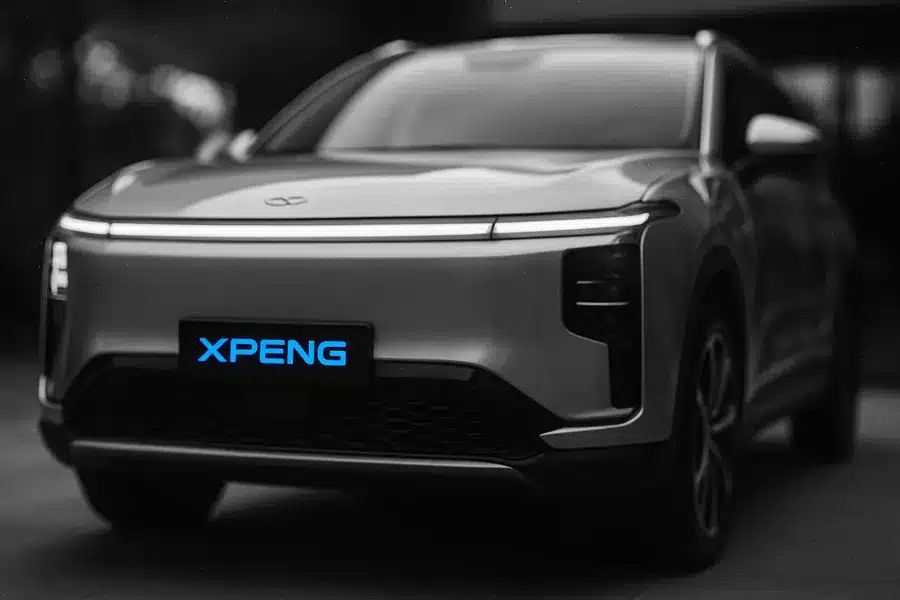 The Xpeng vehicle shown in the foreground.