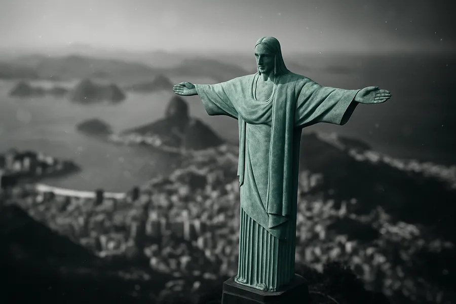 A panoramic view of Rio de Janeiro with the Christ the Redeemer statue.