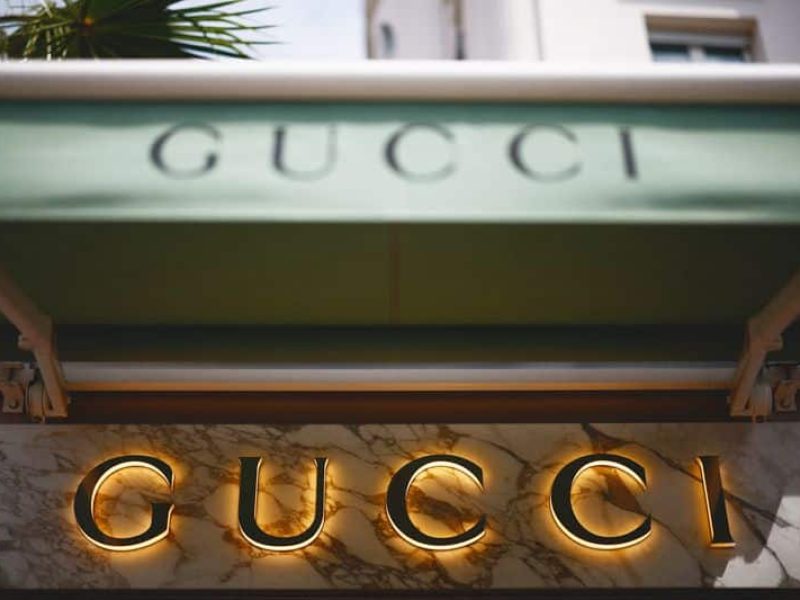 FILE PHOTO: The logo of fashion house Gucci is seen outside a store in Cannes, France, May 16, 2024. REUTERS/Sarah Meyssonnier/File Photo
