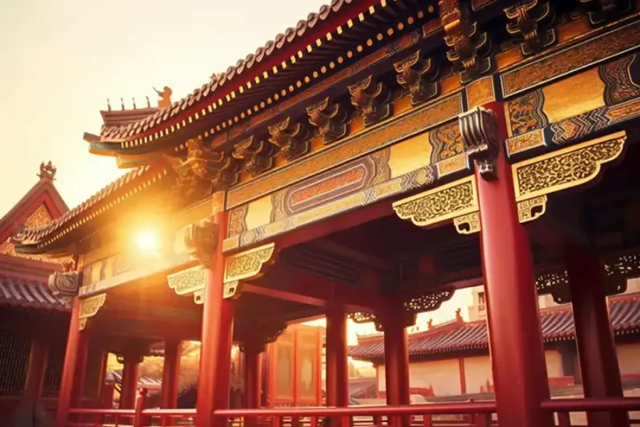 Tranquil-Sunrise-over-Ornate-Chinese-Temple-2