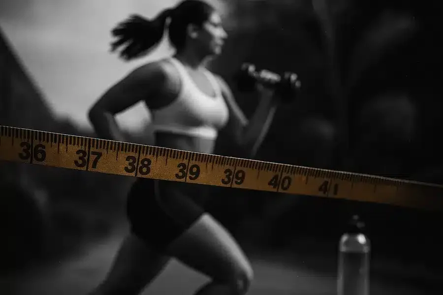 Illustrative depiction of an active person exercising with health symbols.