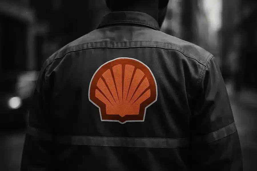 Shell logo on the back of a uniform.